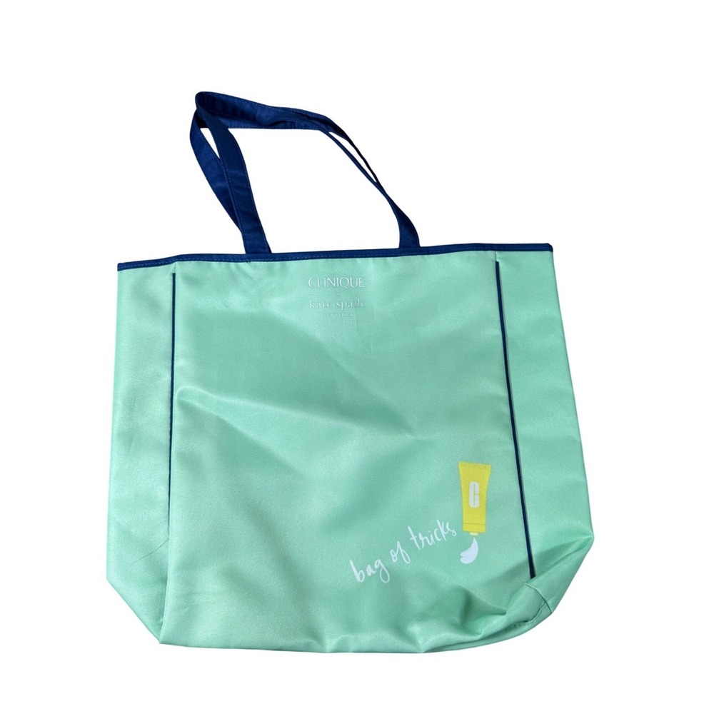 Clinique x Kate Spade Mint Green Bag of Tricks Nylon Tote‎ Bag Navy Trim Large